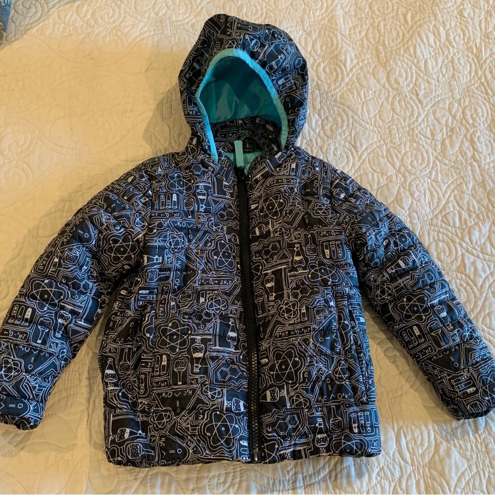 Cat & Jack Kids Science Print Puffer Jacket - Black and Teal